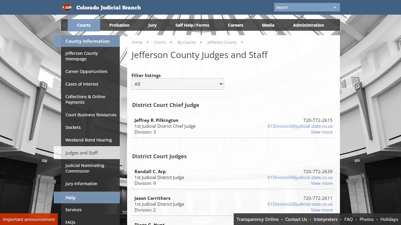 Colorado Judicial Branch - Jefferson County - Judges and Staff